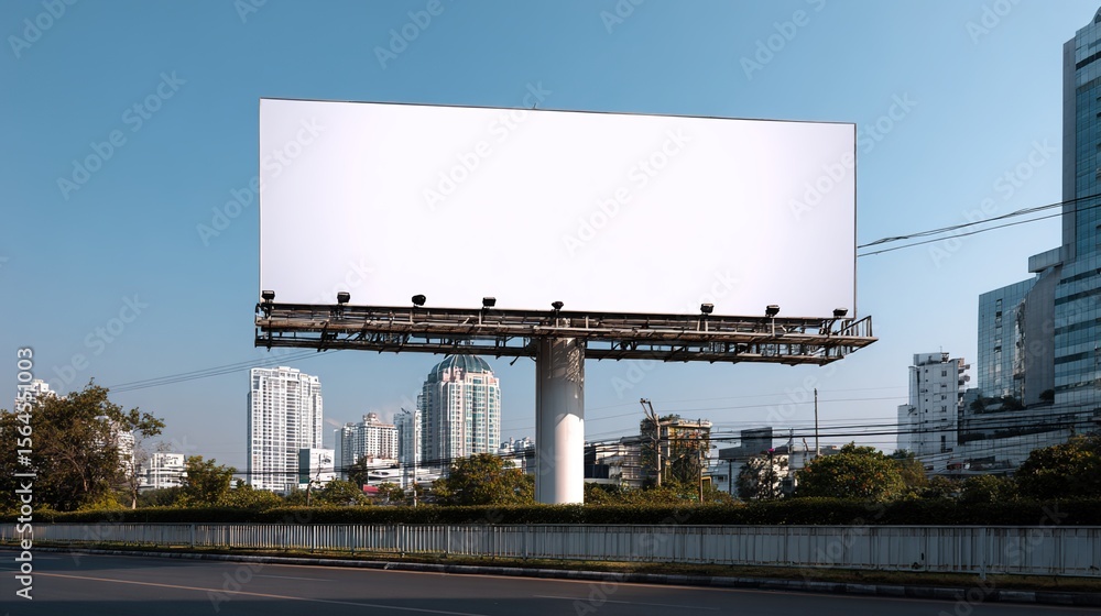 Highresolution image of a large white blank billboard in a minimalistic urban setting The billboard stands tall against a simple. High quality Highresolution image of a large white blank billboard in a minimalistic urban setting The billboard stands tall against a simple. High quality