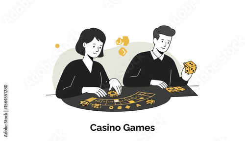 Two adults playing casino games at a table, engaged in a friendly game of chance. Adults enjoying casino gambling with chips and dice in a casino setting.