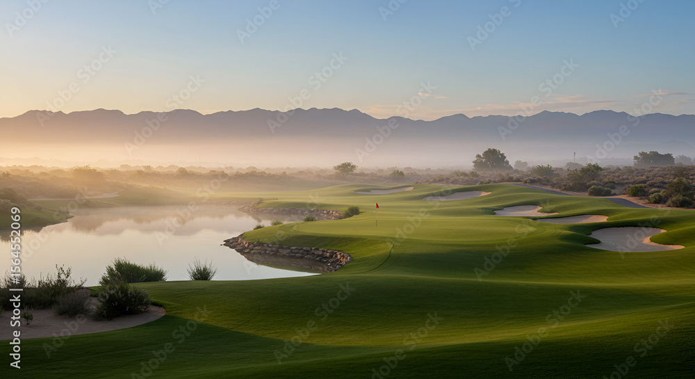 Naklejka premium Sunrise golf course panorama (1)