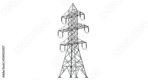 High-voltage electricity pylon, isolated on transparent background