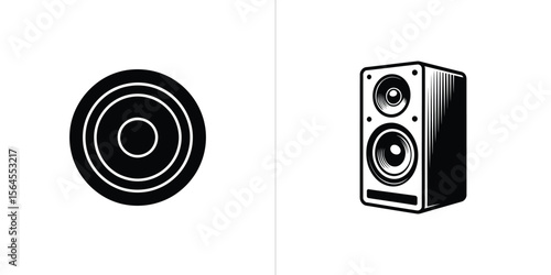 Circle Concentric Rings Pattern and Audio Speaker Box Isolated on White Background