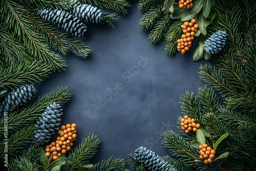 Wallpaper Mural Christmas Holiday Background with Festive Evergreen Branches and Decorative Berries for Seasonal Designs Torontodigital.ca