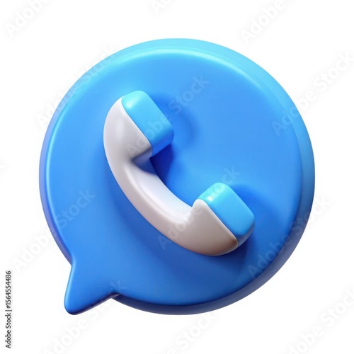 3d blue phone icon in speech bubble isolated on white background