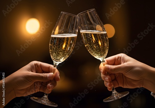 Champagne toast with sparkling wine glasses for celebration and holiday