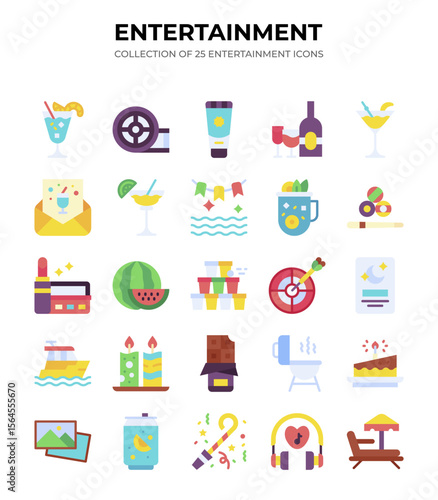 Collection of 25 Entertainment Icons. Summer Party. Drinks. Games. and More!