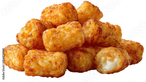 Illustration of pile of tater tots with cheese, isolated on transparent background