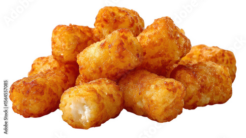 Illustration of pile of tater tots with cheese, isolated on transparent background
