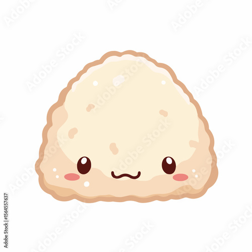 Cute onigiri rice ball character with a simple design displayed on a white backdrop, features soft blush and a happy expression.