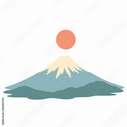 Stylized illustration of mountain and sun with copy space perfect for travel and adventure imagery. This stylized illustration shows majestic mountain peak with sun, offering plenty of copy space.
