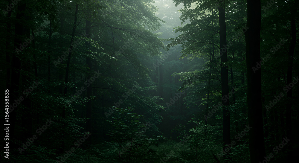 Obraz premium Misty forest interior (1)