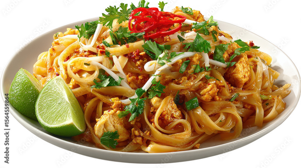 Fototapeta Illustration of pad thai noodles isolated on transparent background