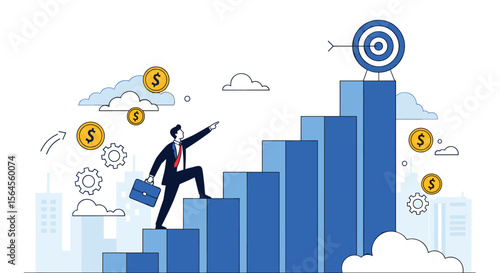 Achieving financial goals climbing the career ladder towards success