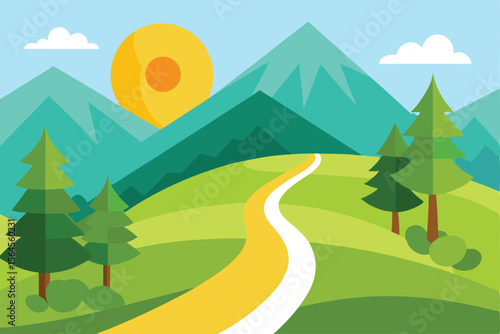 Serene Mountain Road A Picturesque Landscape Illustration