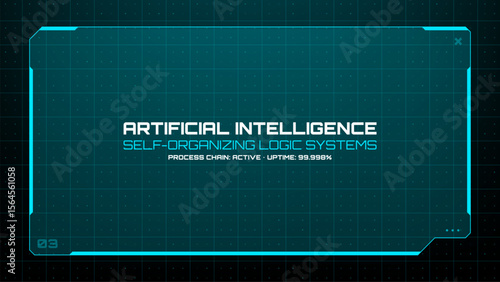 Artificial intelligence concept on dark blue grid background with digital frame. Abstract hud vector graphic element for futuristic design.