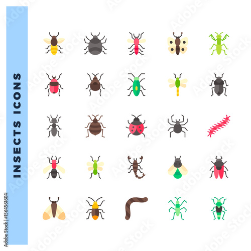 25 Insects Flat icons pack. vector illustration.