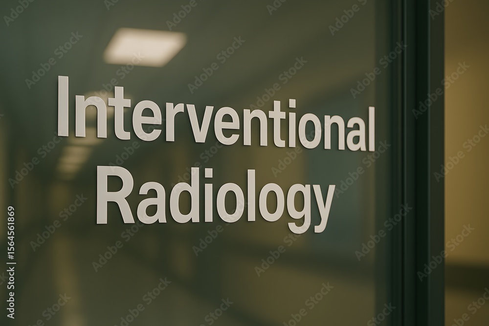 modern hospital glass door labeled “interventional radiology” with blurred corridor in background, ideal for medical, clinical, and healthcare facility visuals modern hospital glass door labeled “interventional radiology” with blurred corridor in background, ideal for medical, clinical, and healthcare facility visuals