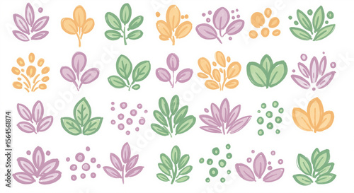 Floral patterns with colorful leaves in a whimsical style
