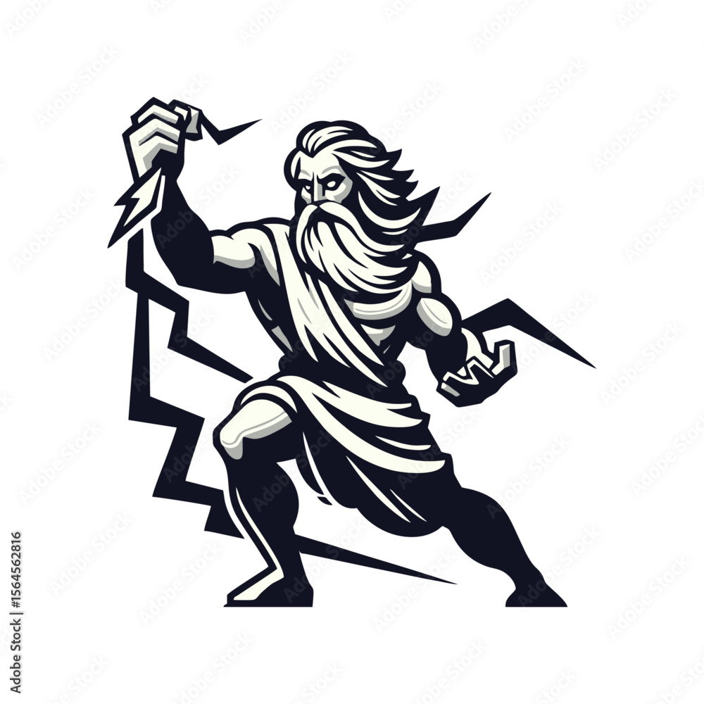 Fototapeta premium Zeus Cartoon retro logo icon design illustration