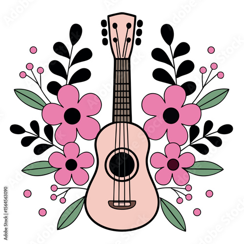 Pink ukulele with floral decoration musical instrument