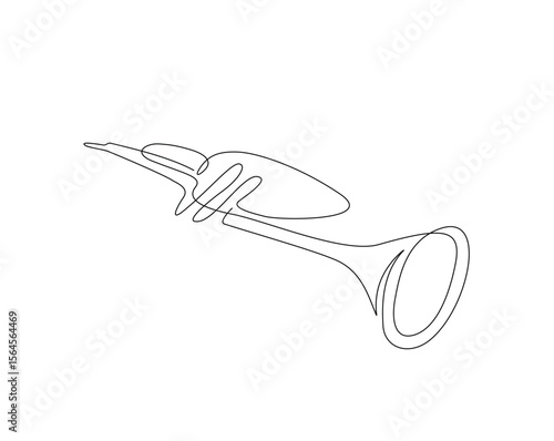 Trumpet music instrument outline drawing illustration. one continuous line drawing of trumpet.