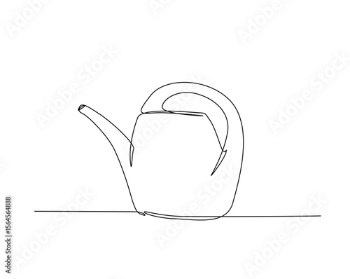 Farming water can outline drawing illustration. one continuous line drawing of watering can.