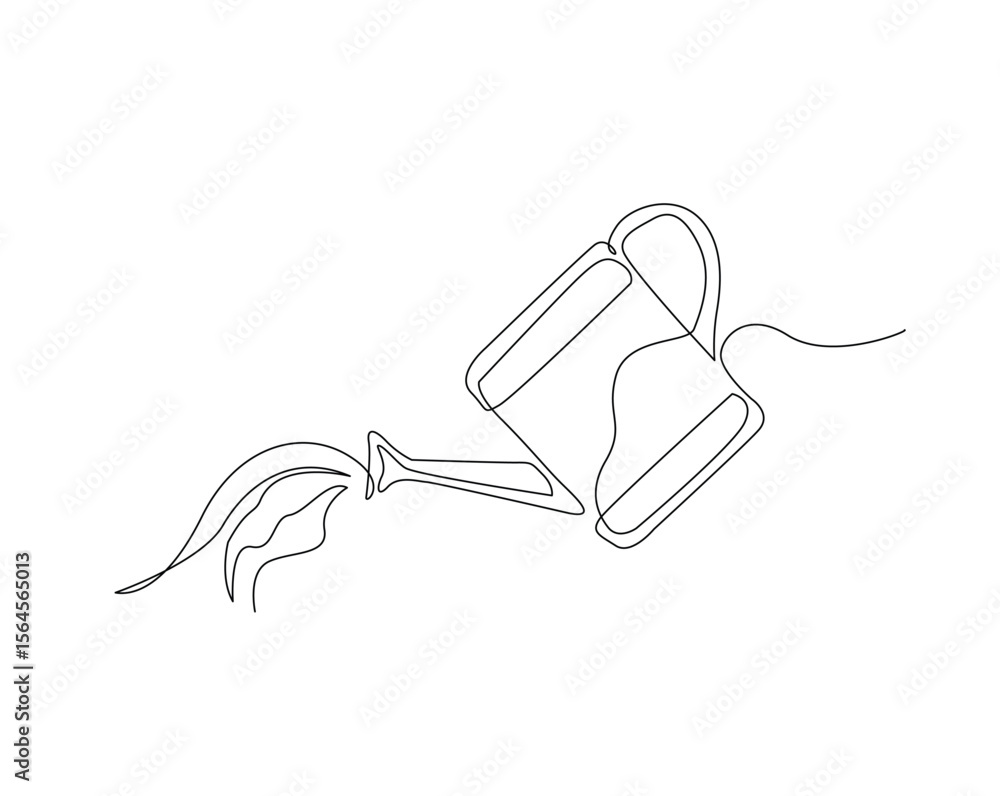 Fototapeta premium Farming water can outline drawing illustration. one continuous line drawing of watering can.