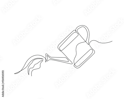 Farming water can outline drawing illustration. one continuous line drawing of watering can.