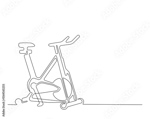 Stationary bike equipment outline drawing illustration. one continuous line drawing of stationary bike.