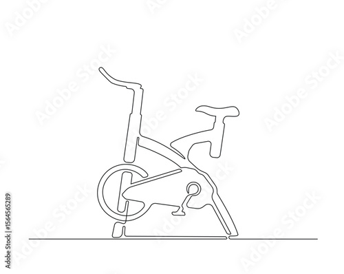 Stationary bike equipment outline drawing illustration. one continuous line drawing of stationary bike.