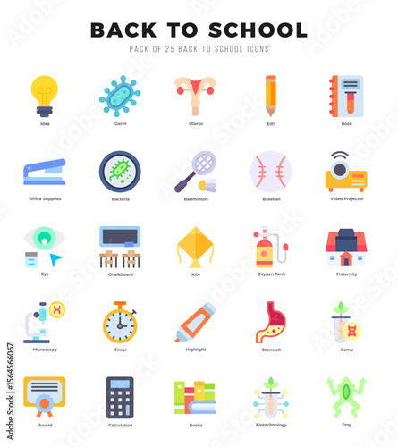 Back To School icons set. Collection of simple Flat web icons.