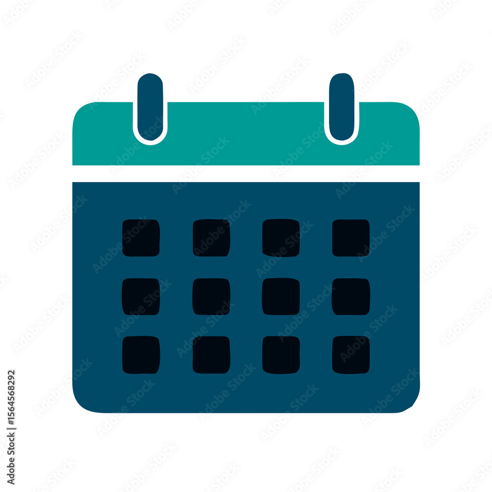 Illustrating a Simple Calendar Icon with a Dark Teal Header and Body Showing Days of the Month Illustrating a Simple Calendar Icon with a Dark Teal Header and Body Showing Days of the Month