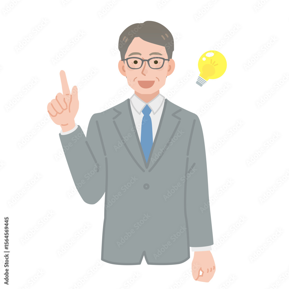 ひらめく中年のビジネスマンのイラスト ひらめく中年のビジネスマンのイラスト