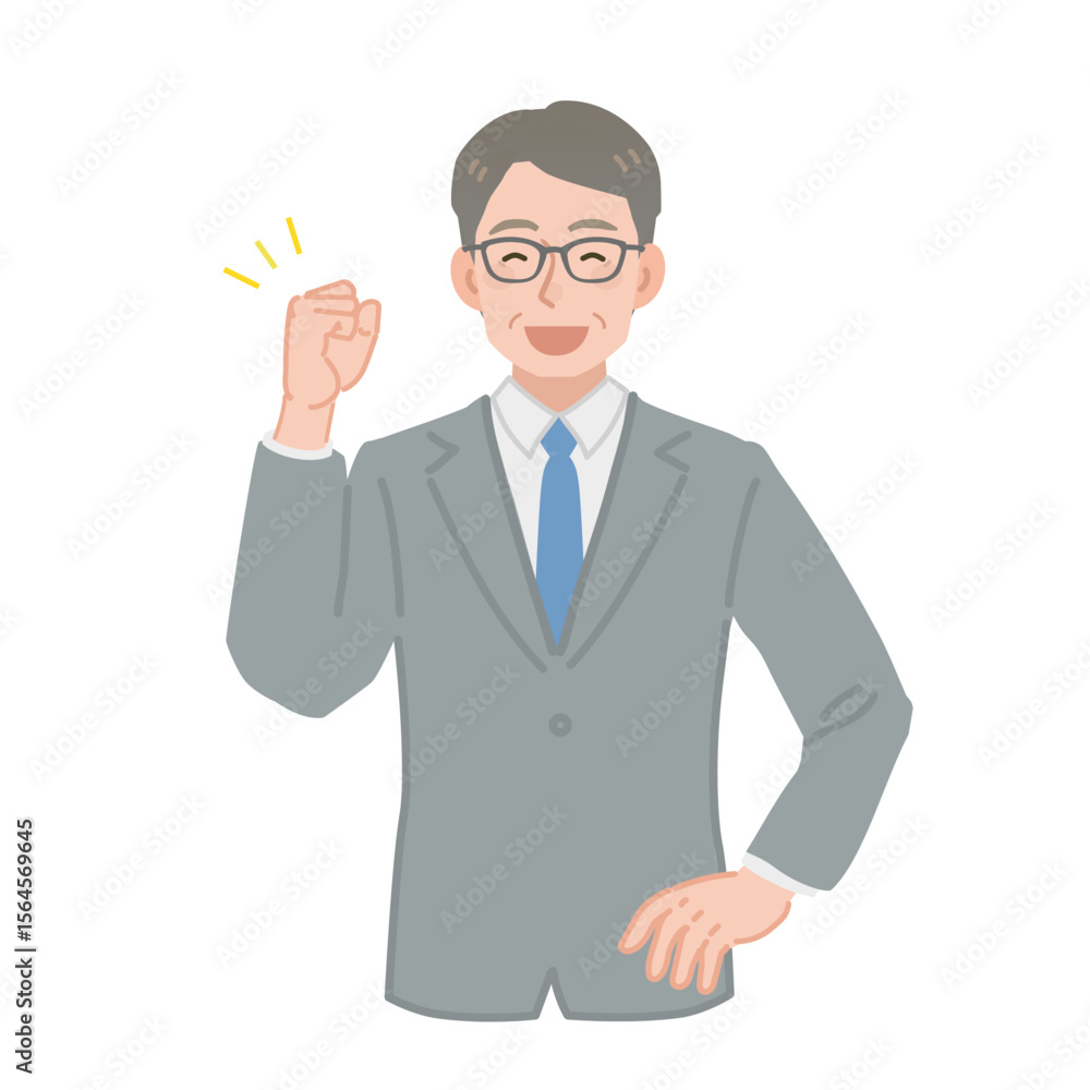応援をする中年のビジネスマンのイラスト 応援をする中年のビジネスマンのイラスト
