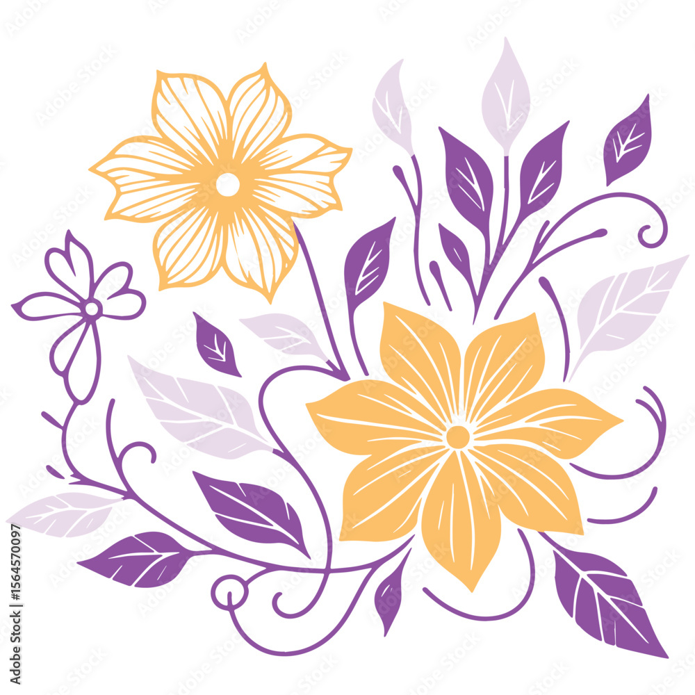 Obraz premium artistic floral bloom and detailed leaf drawing in a nature inspired modern format for textile creation