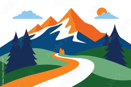 Serene Mountain Landscape Winding Road to Scenic Peak