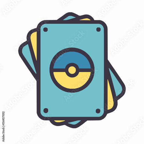 Colorful icon of trading card game illustration with stacked cards and symbol design