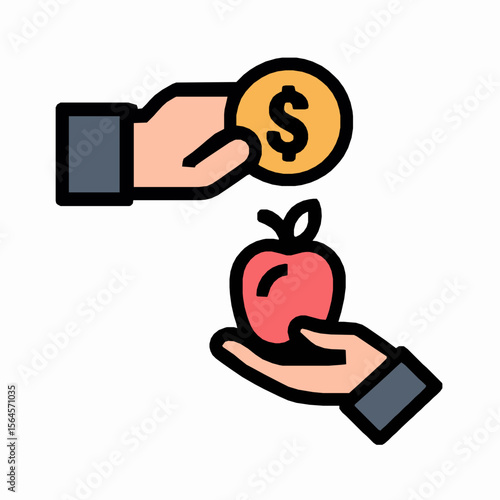 Financial exchange depicting a dollar coin offering an apple representing healthy living