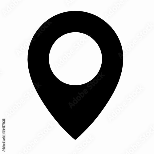 Simple black location pin icon for maps and navigation showing geographical destination spot