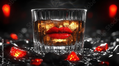 Red Lips in Whiskey Glass
