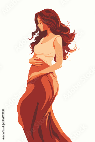 Stylized depiction of a maternal figure in warm tones, gracefully showcasing the beauty of pregnancy and motherhood.