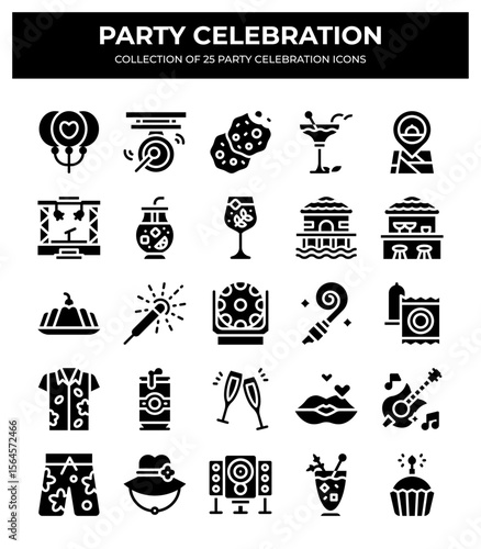 Party Celebration Icons. 25 Unique Vector Icons for Festive Events