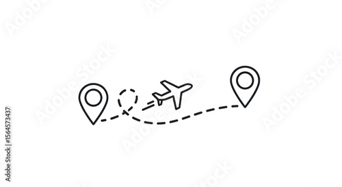 Minimalist White Airplane Route Between Location Markers Against A Black Background Isolated Transparent Background