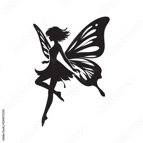Flying Fairy Silhouette Vector | Elegant Black Fairy Graphics for Kids, Books & DIY Crafts.