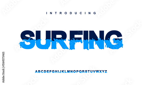 Surfing Abstract aqua water, sea, beach, style alphabet display font vector. Creative rounded typeface