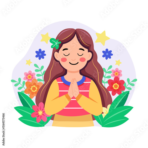 A flat style illustration showing a person making wish