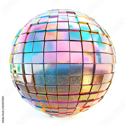 3D Pixel Disco Ball with Shimmering Pastel Cubes Isolated on Transparent or White Background, PNG