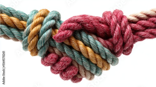 Ropes tied in a handshake shape, symbolizing group trust, support, and strong partnership connections.