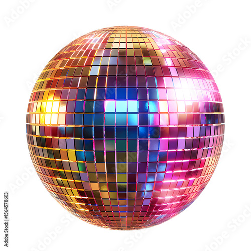 Pixel Disco Ball in Neon Colors Isolated on Transparent or White Background, PNG