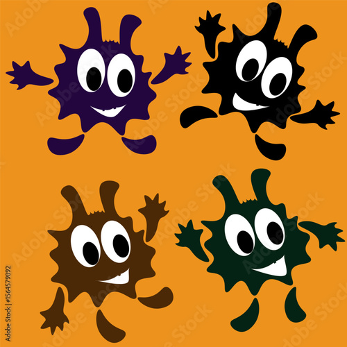 Spots with eyes and smiles. Halloween vector orange background with spots