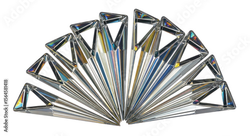 Abstract Geometric Structure with Reflective Rainbow Crystal Triangles on Isolated Transparent Background